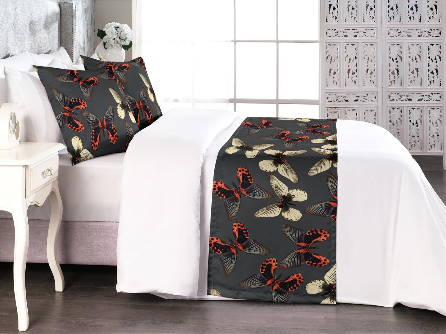 imageAmbesonne Floral Bed Runner Set Roses Lavender Eucalyptus Watercolor Valentines Day Romantic Concept Decorative Bedding Scarf and a Pillow Sham for Hotels Homes Twin Purple Grey and Off WhiteVermilion Dusk and Grey