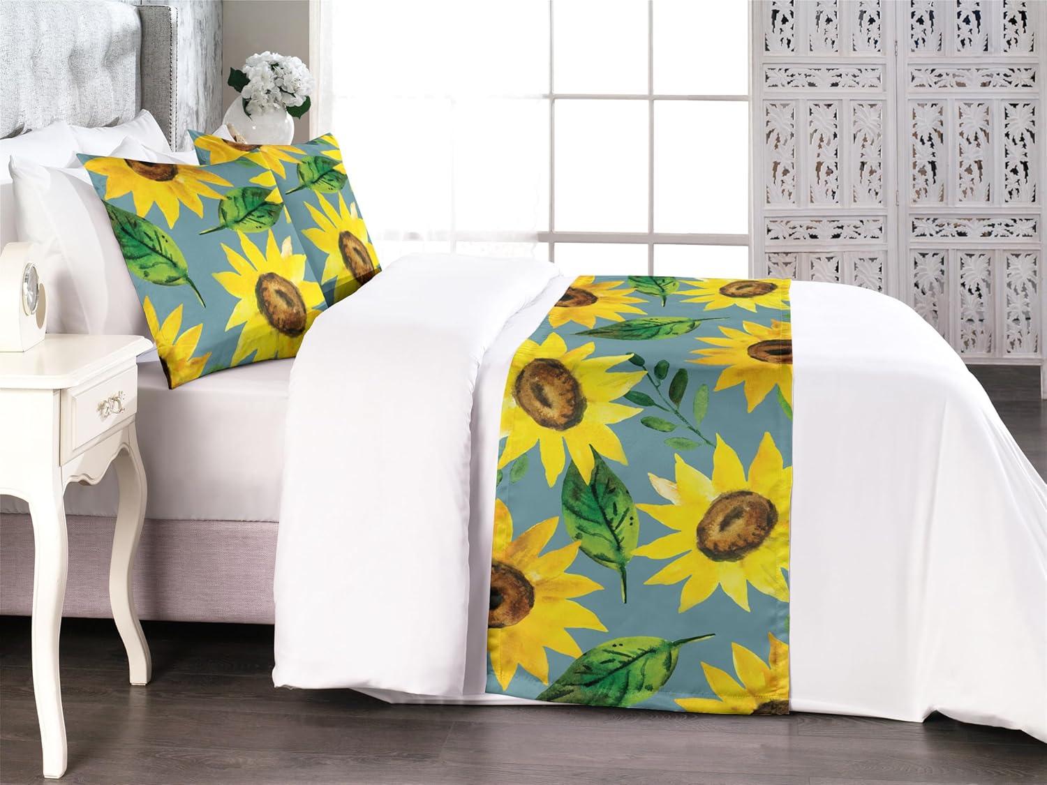imageAmbesonne Floral Bed Runner Set Roses Lavender Eucalyptus Watercolor Valentines Day Romantic Concept Decorative Bedding Scarf and a Pillow Sham for Hotels Homes Twin Purple Grey and Off WhiteEarth Yellow Forest Green