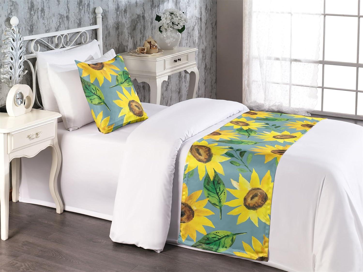 imageAmbesonne Floral Bed Runner Set Roses Lavender Eucalyptus Watercolor Valentines Day Romantic Concept Decorative Bedding Scarf and a Pillow Sham for Hotels Homes Twin Purple Grey and Off WhiteEarth Yellow Forest Green