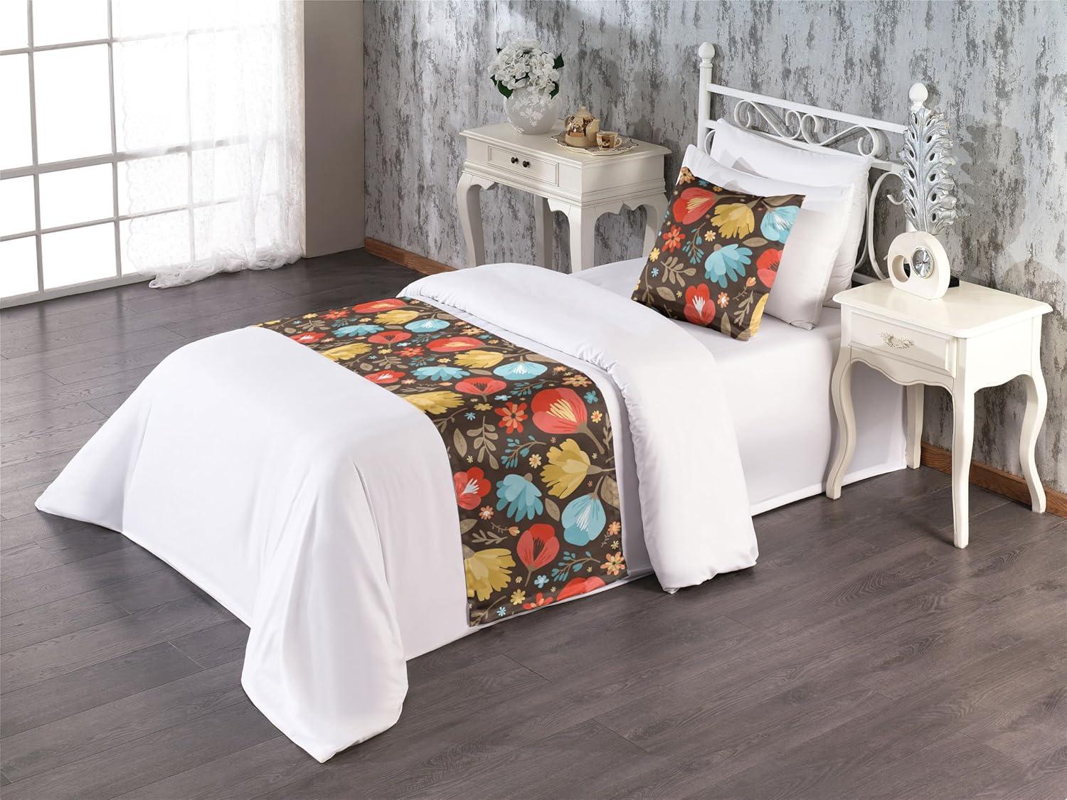 imageAmbesonne Floral Bed Runner Set Roses Lavender Eucalyptus Watercolor Valentines Day Romantic Concept Decorative Bedding Scarf and a Pillow Sham for Hotels Homes Twin Purple Grey and Off WhiteVermilion and Pale Blue