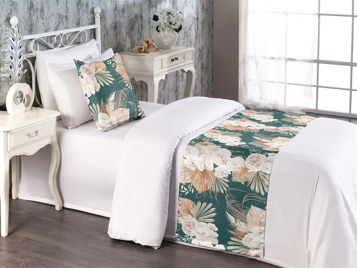 imageAmbesonne Floral Bed Runner Set Roses Lavender Eucalyptus Watercolor Valentines Day Romantic Concept Decorative Bedding Scarf and a Pillow Sham for Hotels Homes Twin Purple Grey and Off WhitePale Brown Dark Teal
