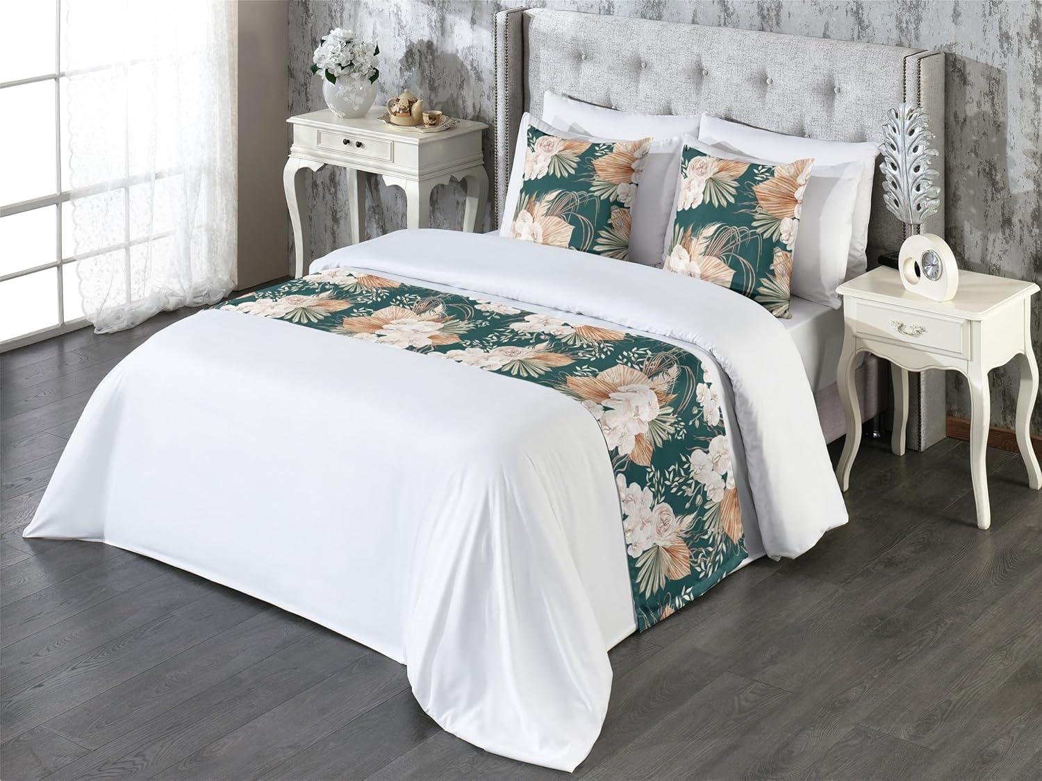 imageAmbesonne Floral Bed Runner Set Roses Lavender Eucalyptus Watercolor Valentines Day Romantic Concept Decorative Bedding Scarf and a Pillow Sham for Hotels Homes Twin Purple Grey and Off WhitePale Brown Dark Teal