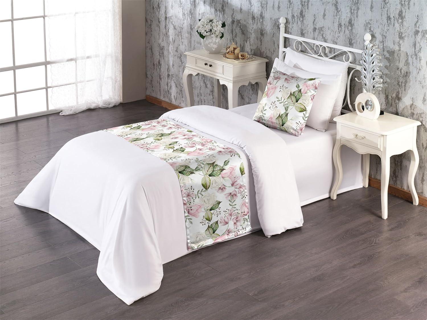 imageAmbesonne Floral Bed Runner Set Roses Lavender Eucalyptus Watercolor Valentines Day Romantic Concept Decorative Bedding Scarf and a Pillow Sham for Hotels Homes Twin Purple Grey and Off WhitePale Pink and Laurel Green