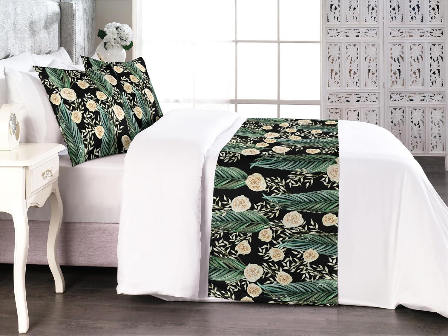 imageAmbesonne Floral Bed Runner Set Roses Lavender Eucalyptus Watercolor Valentines Day Romantic Concept Decorative Bedding Scarf and a Pillow Sham for Hotels Homes Twin Purple Grey and Off WhiteJade Green and Champagne