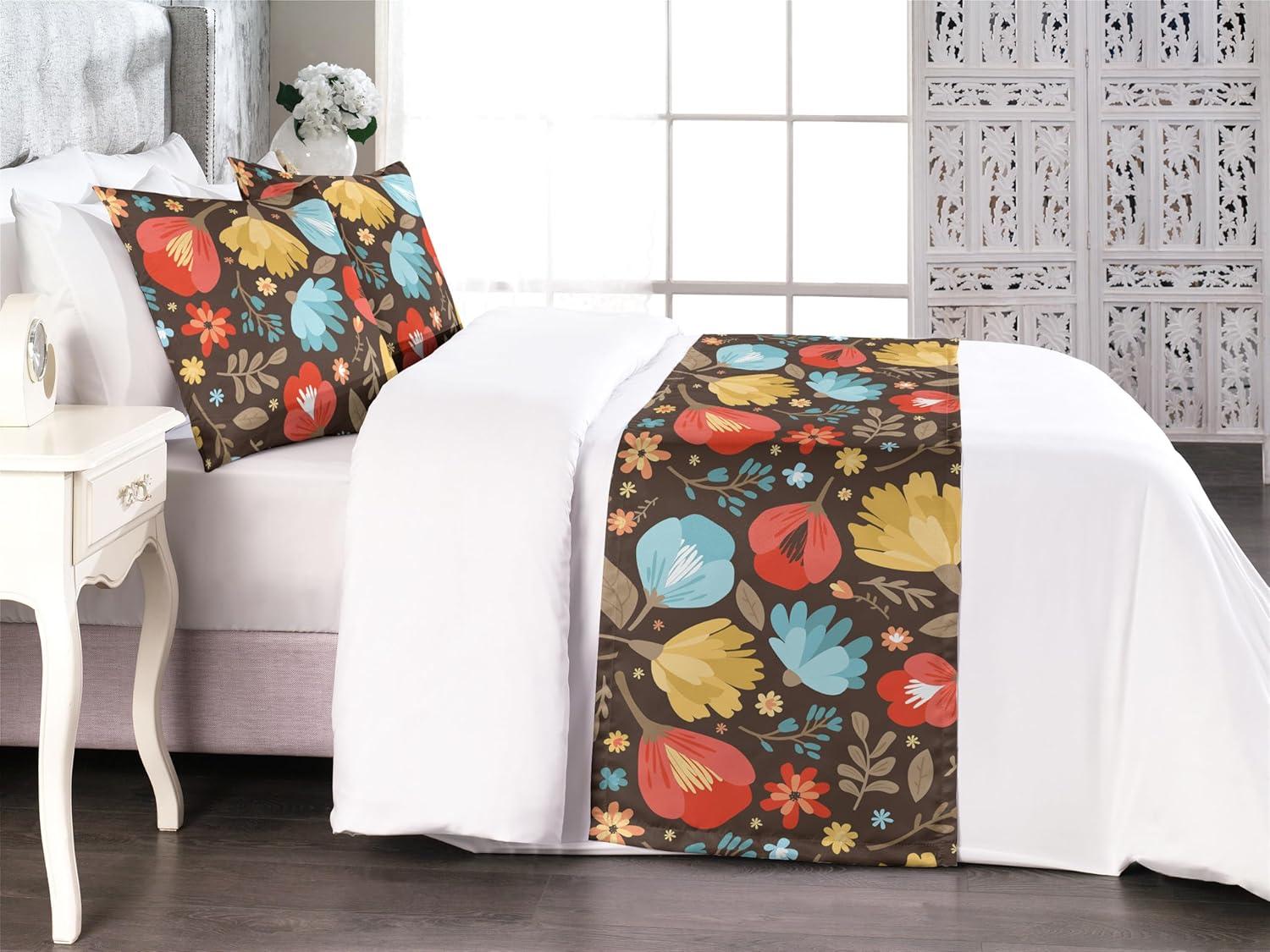 imageAmbesonne Floral Bed Runner Set Roses Lavender Eucalyptus Watercolor Valentines Day Romantic Concept Decorative Bedding Scarf and a Pillow Sham for Hotels Homes Twin Purple Grey and Off WhiteVermilion and Pale Blue