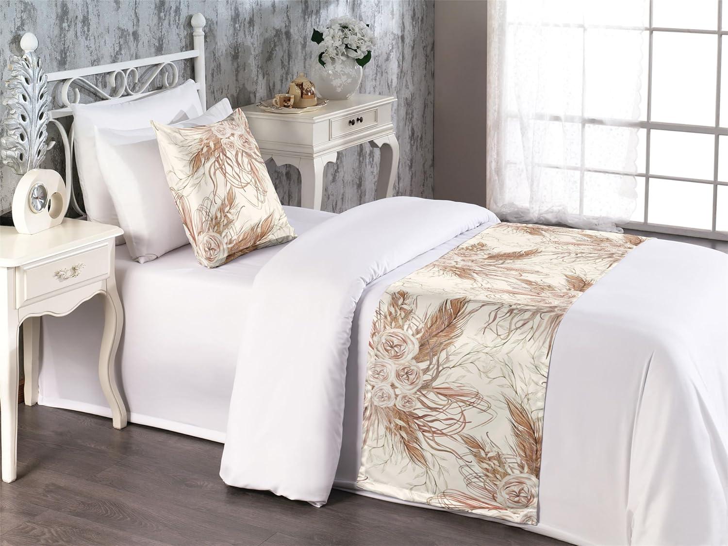 imageAmbesonne Floral Bed Runner Set Roses Lavender Eucalyptus Watercolor Valentines Day Romantic Concept Decorative Bedding Scarf and a Pillow Sham for Hotels Homes Twin Purple Grey and Off WhiteWarm Taupe and Eggshell