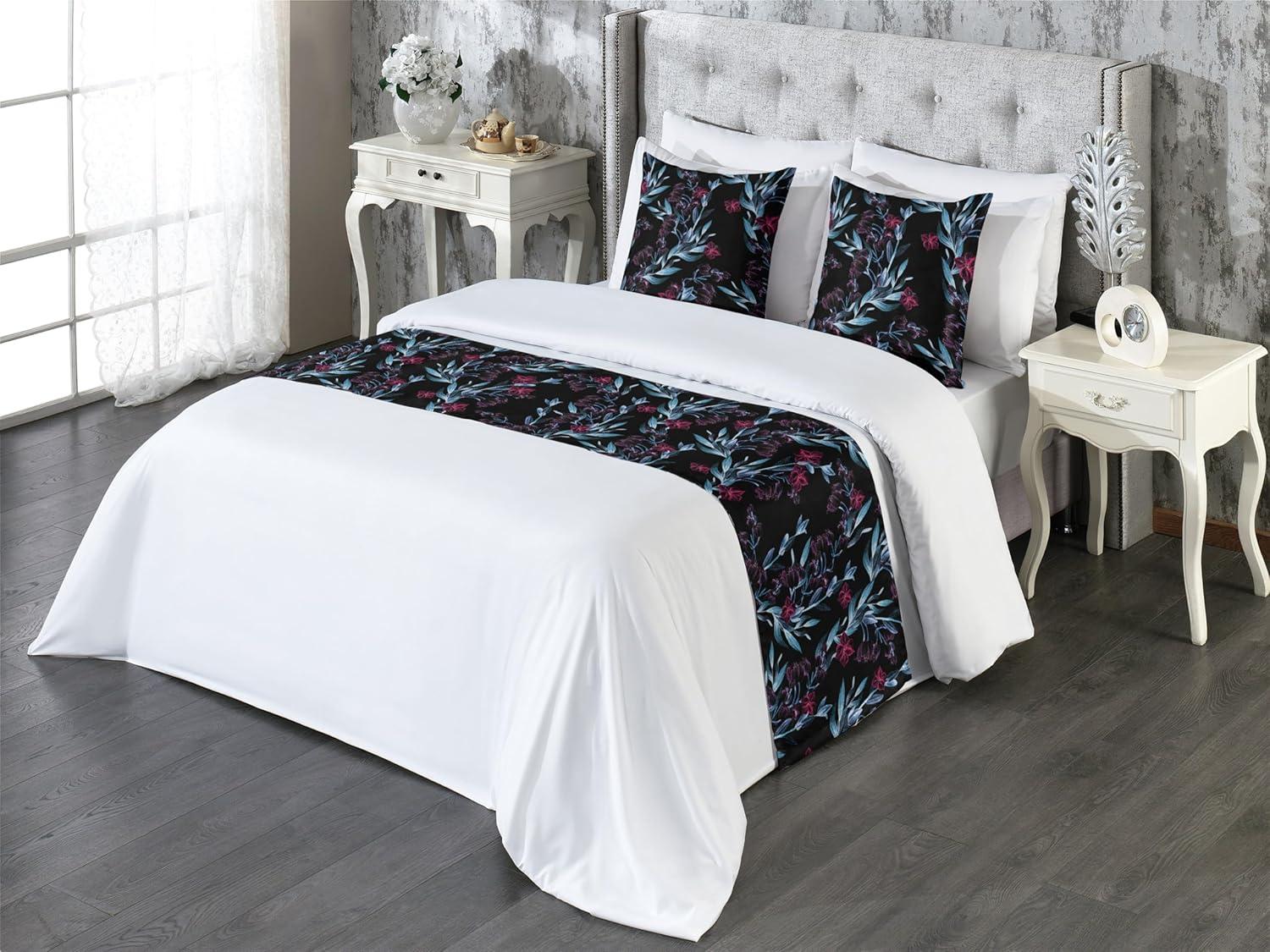 imageAmbesonne Floral Bed Runner Set Roses Lavender Eucalyptus Watercolor Valentines Day Romantic Concept Decorative Bedding Scarf and a Pillow Sham for Hotels Homes Twin Purple Grey and Off WhiteBlue Grey and Dark Magenta