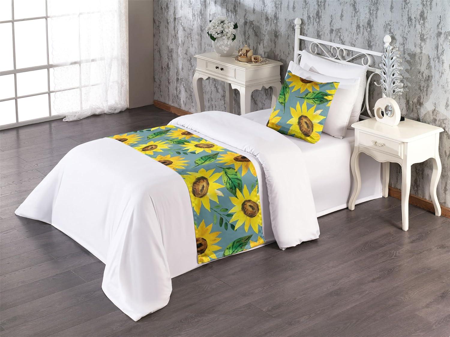 imageAmbesonne Floral Bed Runner Set Roses Lavender Eucalyptus Watercolor Valentines Day Romantic Concept Decorative Bedding Scarf and a Pillow Sham for Hotels Homes Twin Purple Grey and Off WhiteEarth Yellow Forest Green