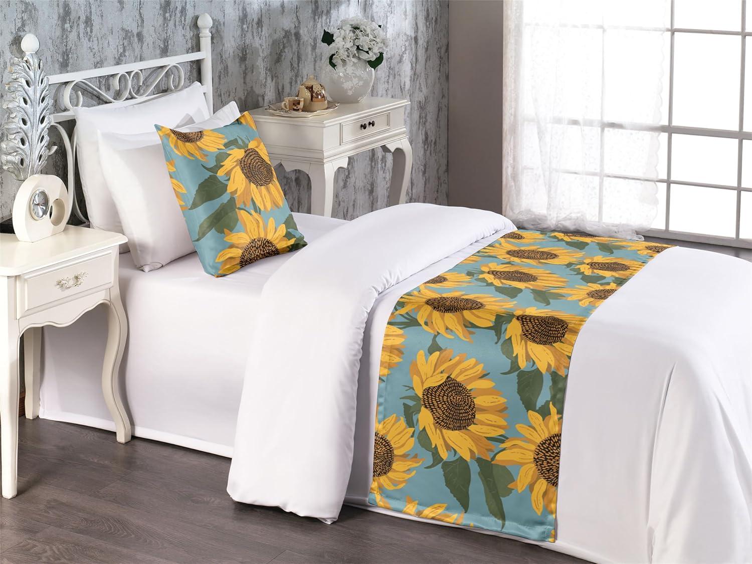 imageAmbesonne Floral Bed Runner Set Roses Lavender Eucalyptus Watercolor Valentines Day Romantic Concept Decorative Bedding Scarf and a Pillow Sham for Hotels Homes Twin Purple Grey and Off WhiteEarth Yellow and Olive Green
