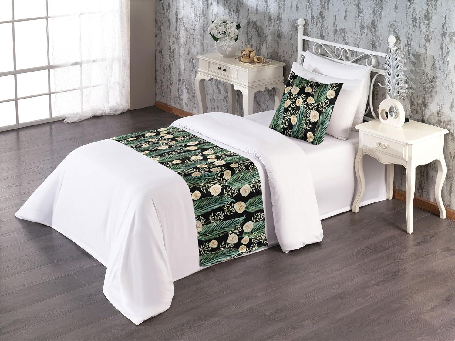 imageAmbesonne Floral Bed Runner Set Roses Lavender Eucalyptus Watercolor Valentines Day Romantic Concept Decorative Bedding Scarf and a Pillow Sham for Hotels Homes Twin Purple Grey and Off WhiteJade Green and Champagne