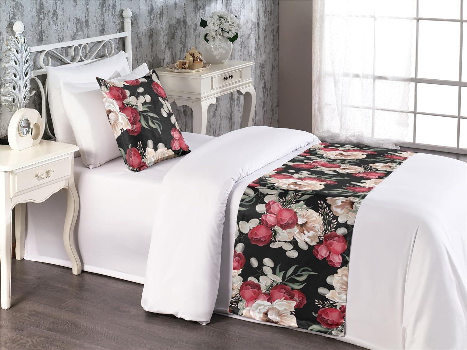 imageAmbesonne Floral Bed Runner Set Roses Lavender Eucalyptus Watercolor Valentines Day Romantic Concept Decorative Bedding Scarf and a Pillow Sham for Hotels Homes Twin Purple Grey and Off WhiteRaspberry and Reseda Green