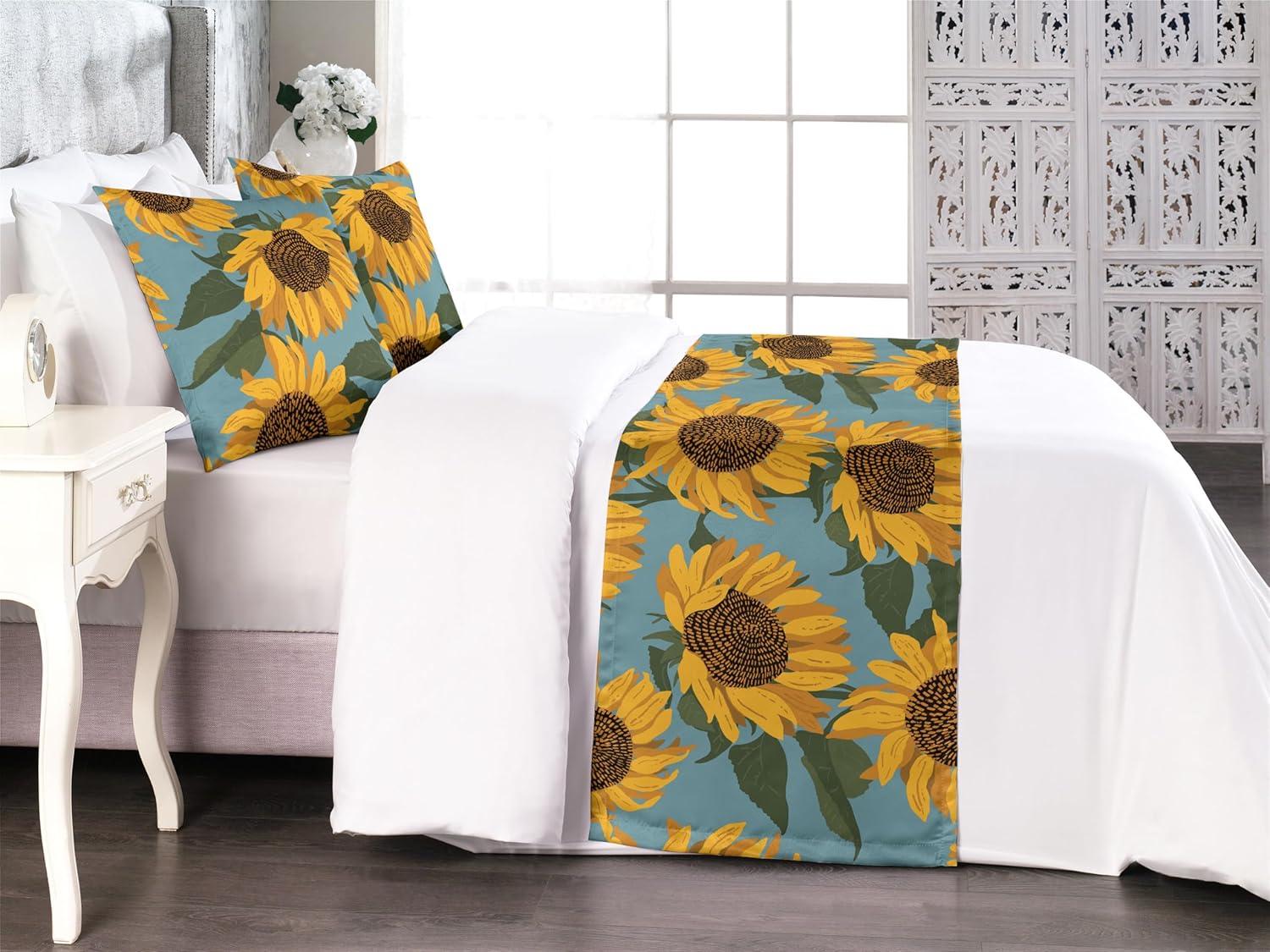 imageAmbesonne Floral Bed Runner Set Roses Lavender Eucalyptus Watercolor Valentines Day Romantic Concept Decorative Bedding Scarf and a Pillow Sham for Hotels Homes Twin Purple Grey and Off WhiteEarth Yellow and Olive Green