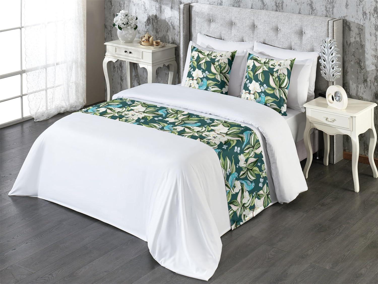 imageAmbesonne Floral Bed Runner Set Roses Lavender Eucalyptus Watercolor Valentines Day Romantic Concept Decorative Bedding Scarf and a Pillow Sham for Hotels Homes Twin Purple Grey and Off WhiteFern Green Sky Blue Teal