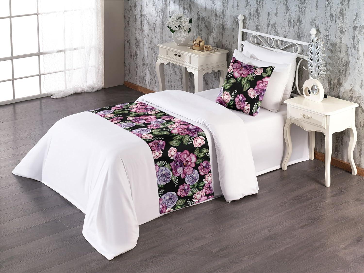imageAmbesonne Floral Bed Runner Set Roses Lavender Eucalyptus Watercolor Valentines Day Romantic Concept Decorative Bedding Scarf and a Pillow Sham for Hotels Homes Twin Purple Grey and Off WhiteSoft Pink Olive Green
