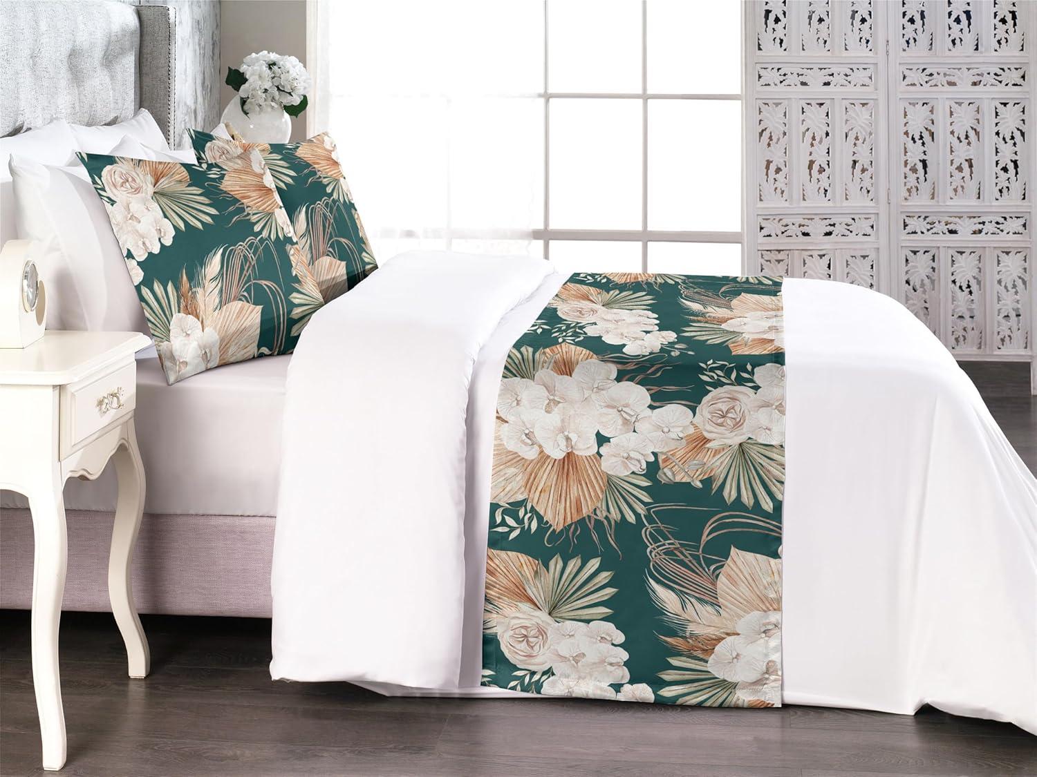 imageAmbesonne Floral Bed Runner Set Roses Lavender Eucalyptus Watercolor Valentines Day Romantic Concept Decorative Bedding Scarf and a Pillow Sham for Hotels Homes Twin Purple Grey and Off WhitePale Brown Dark Teal