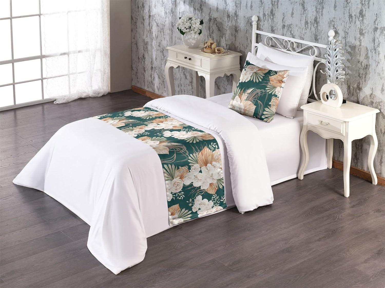 imageAmbesonne Floral Bed Runner Set Roses Lavender Eucalyptus Watercolor Valentines Day Romantic Concept Decorative Bedding Scarf and a Pillow Sham for Hotels Homes Twin Purple Grey and Off WhitePale Brown Dark Teal