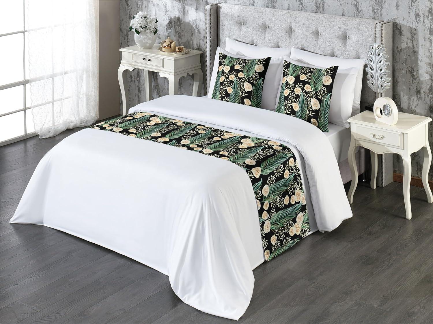 imageAmbesonne Floral Bed Runner Set Roses Lavender Eucalyptus Watercolor Valentines Day Romantic Concept Decorative Bedding Scarf and a Pillow Sham for Hotels Homes Twin Purple Grey and Off WhiteJade Green and Champagne