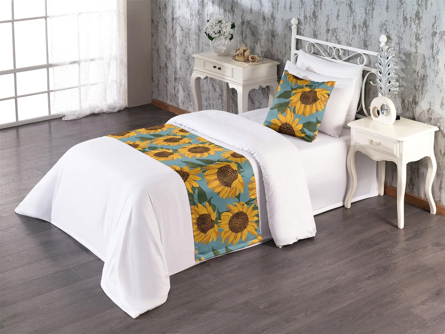 imageAmbesonne Floral Bed Runner Set Roses Lavender Eucalyptus Watercolor Valentines Day Romantic Concept Decorative Bedding Scarf and a Pillow Sham for Hotels Homes Twin Purple Grey and Off WhiteEarth Yellow and Olive Green