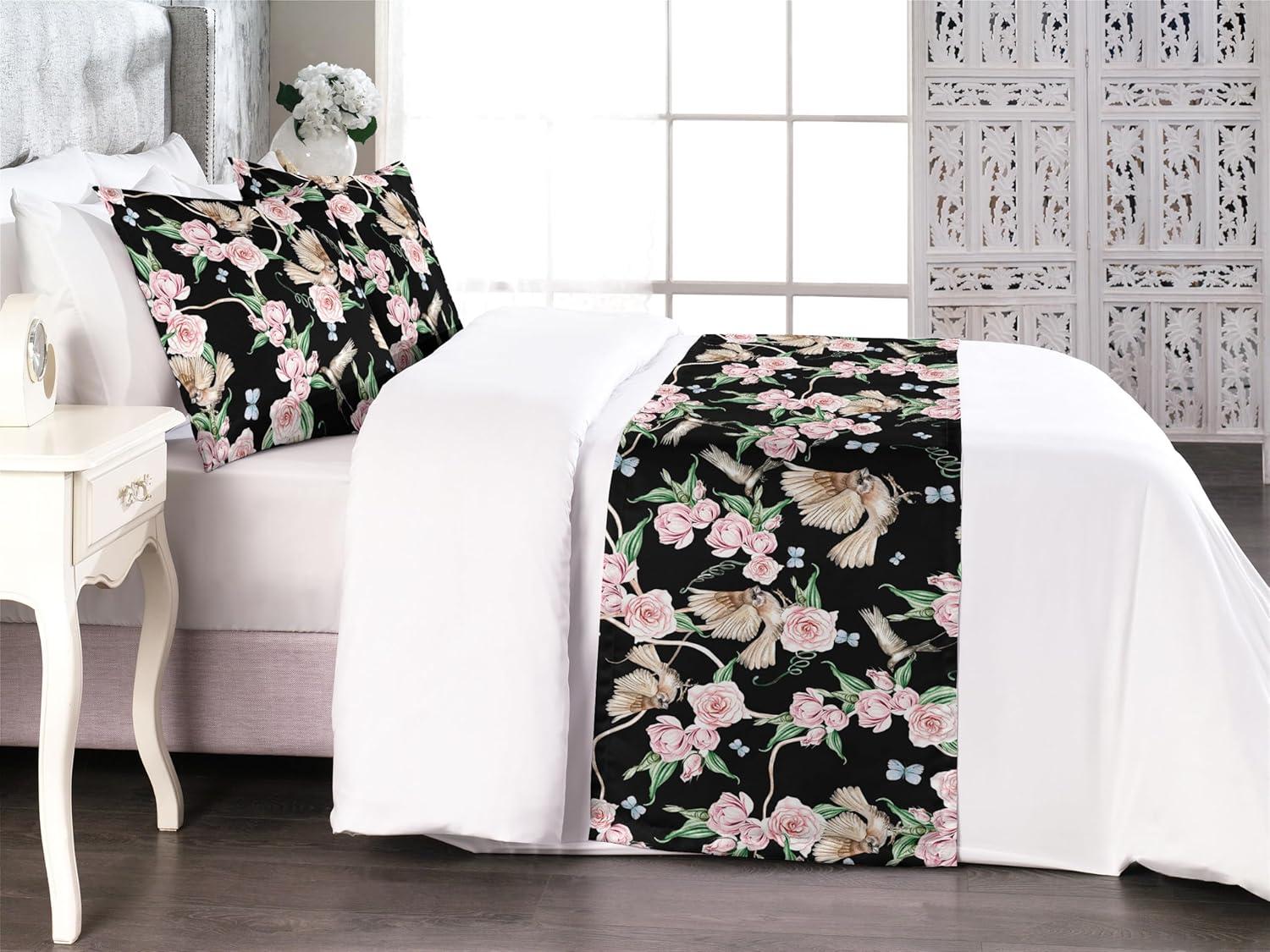 imageAmbesonne Floral Bed Runner Set Roses Lavender Eucalyptus Watercolor Valentines Day Romantic Concept Decorative Bedding Scarf and a Pillow Sham for Hotels Homes Twin Purple Grey and Off WhitePastel Pink Pale Green
