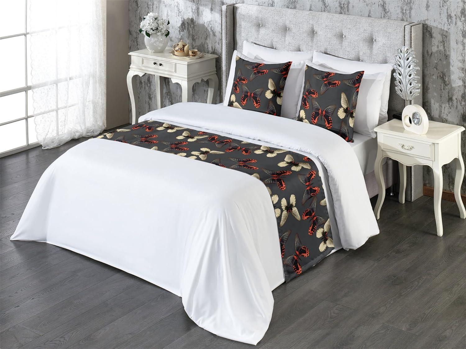 imageAmbesonne Floral Bed Runner Set Roses Lavender Eucalyptus Watercolor Valentines Day Romantic Concept Decorative Bedding Scarf and a Pillow Sham for Hotels Homes Twin Purple Grey and Off WhiteVermilion Dusk and Grey