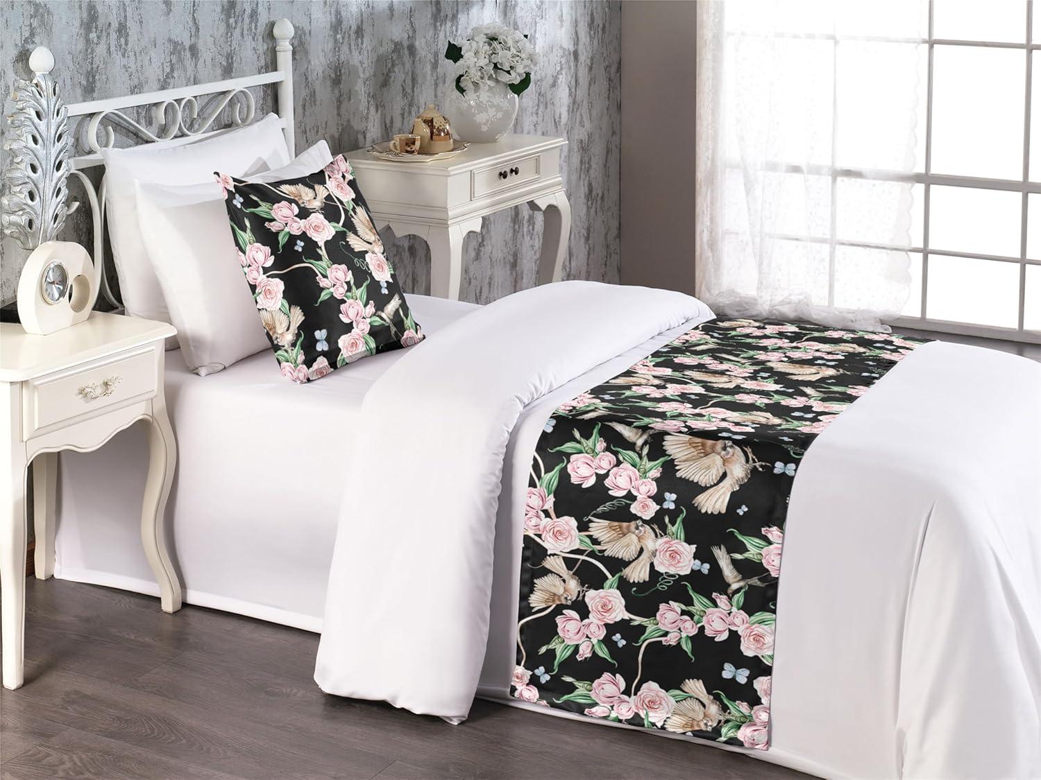 imageAmbesonne Floral Bed Runner Set Roses Lavender Eucalyptus Watercolor Valentines Day Romantic Concept Decorative Bedding Scarf and a Pillow Sham for Hotels Homes Twin Purple Grey and Off WhitePastel Pink Pale Green
