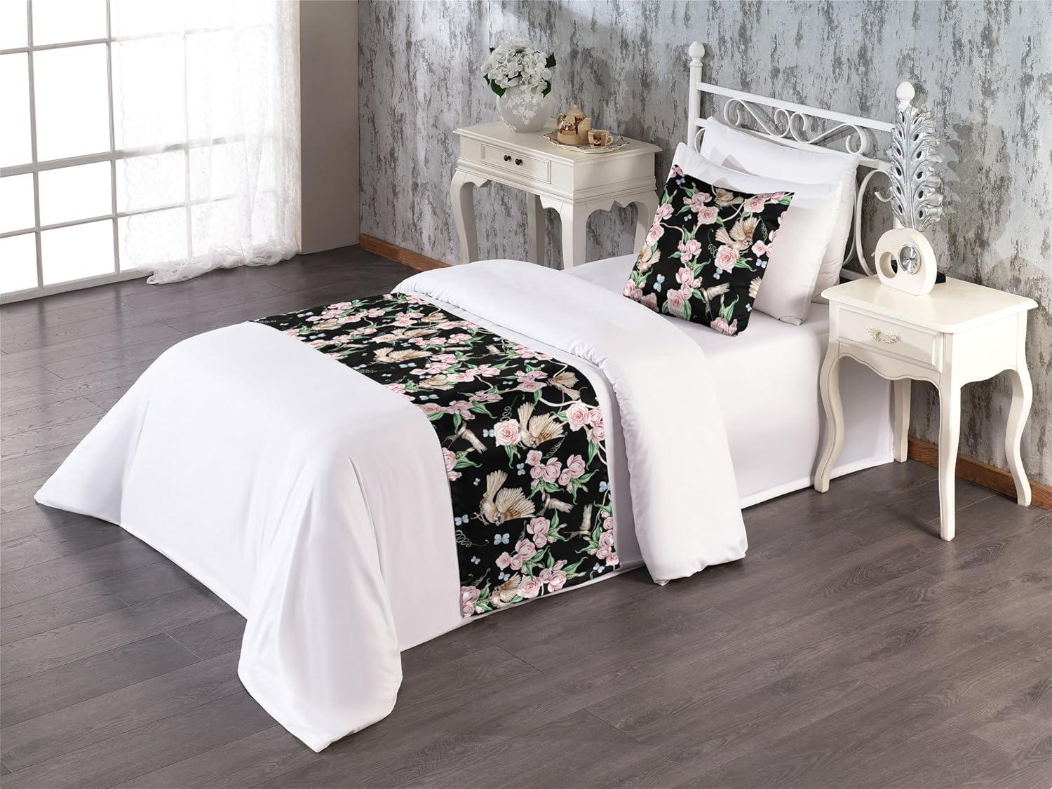 imageAmbesonne Floral Bed Runner Set Roses Lavender Eucalyptus Watercolor Valentines Day Romantic Concept Decorative Bedding Scarf and a Pillow Sham for Hotels Homes Twin Purple Grey and Off WhitePastel Pink Pale Green