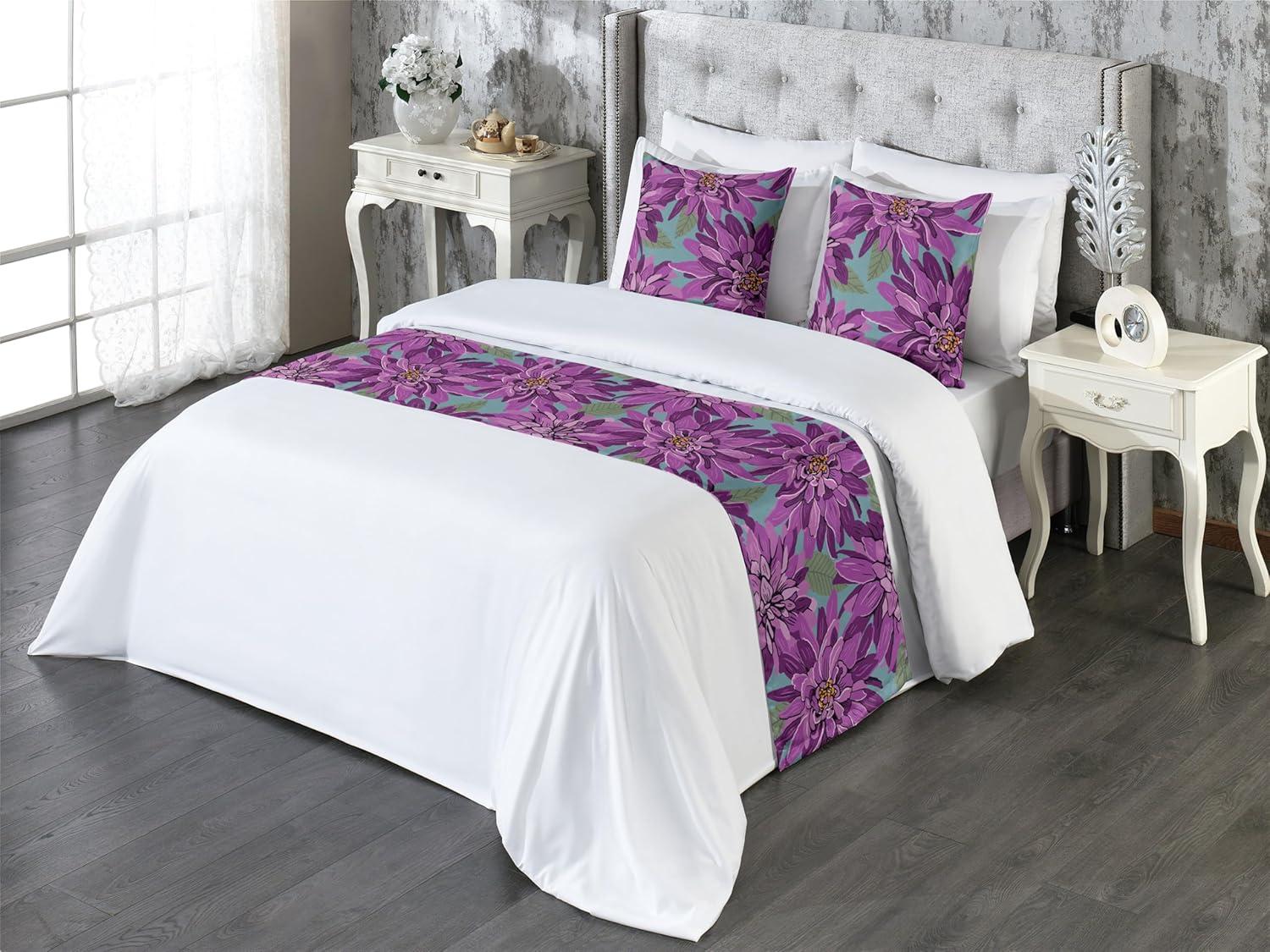 imageAmbesonne Floral Bed Runner Set Roses Lavender Eucalyptus Watercolor Valentines Day Romantic Concept Decorative Bedding Scarf and a Pillow Sham for Hotels Homes Twin Purple Grey and Off WhitePurple Olive Green