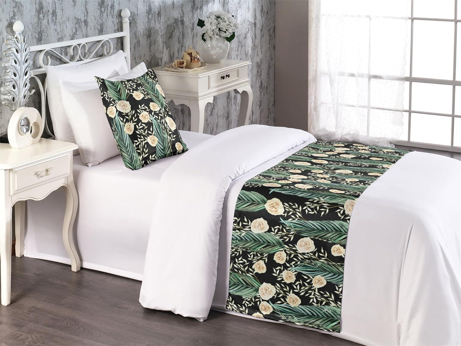 imageAmbesonne Floral Bed Runner Set Roses Lavender Eucalyptus Watercolor Valentines Day Romantic Concept Decorative Bedding Scarf and a Pillow Sham for Hotels Homes Twin Purple Grey and Off WhiteJade Green and Champagne