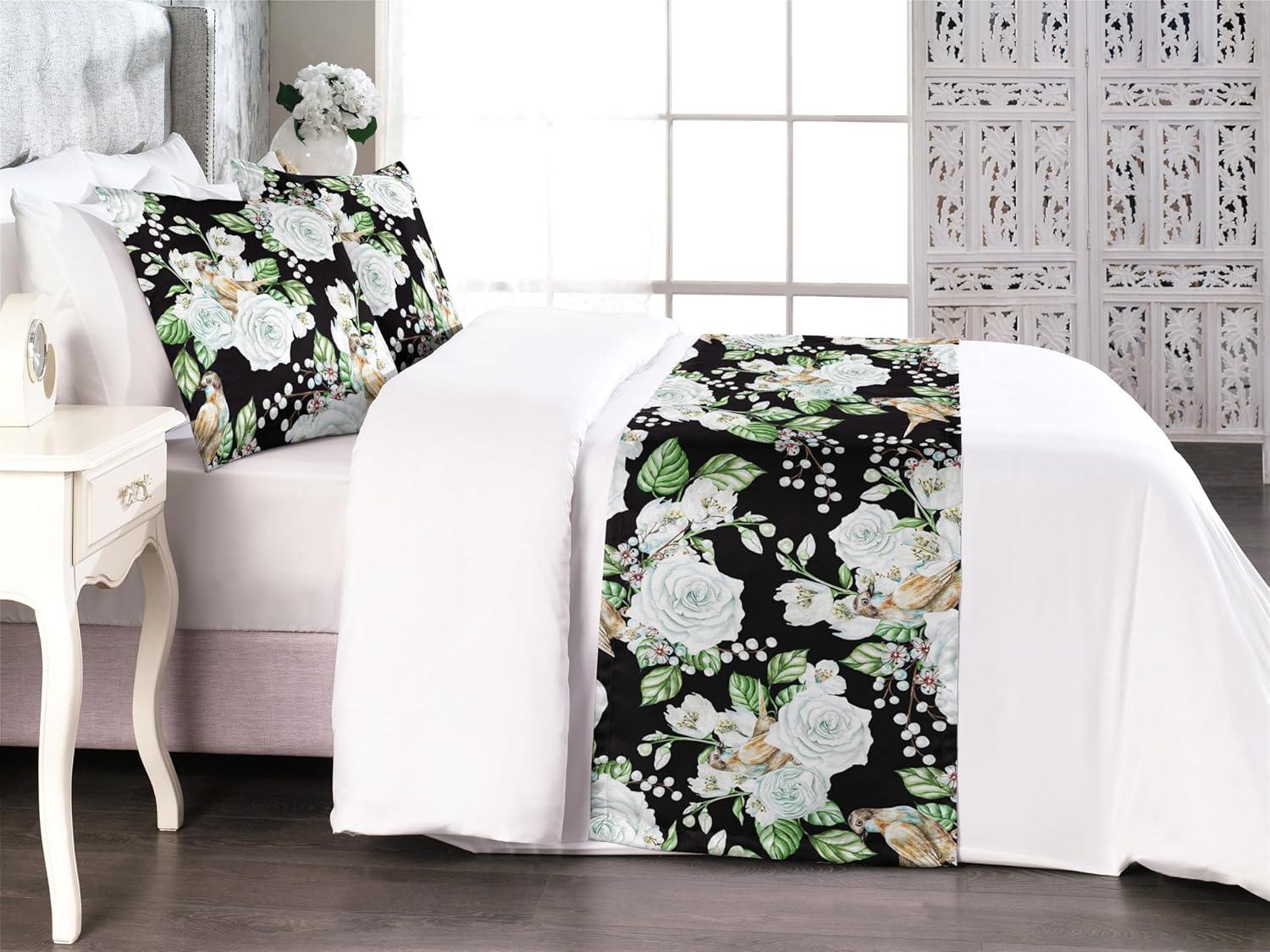 imageAmbesonne Floral Bed Runner Set Valentines Day Romantic Concept Watercolor Hydrangeas Roses Birds Decorative Bedding Scarf and 2 Pillow Shams for Hotels Homes Queen Soft Pink Pistachio GreenSea Green Pastel Brown