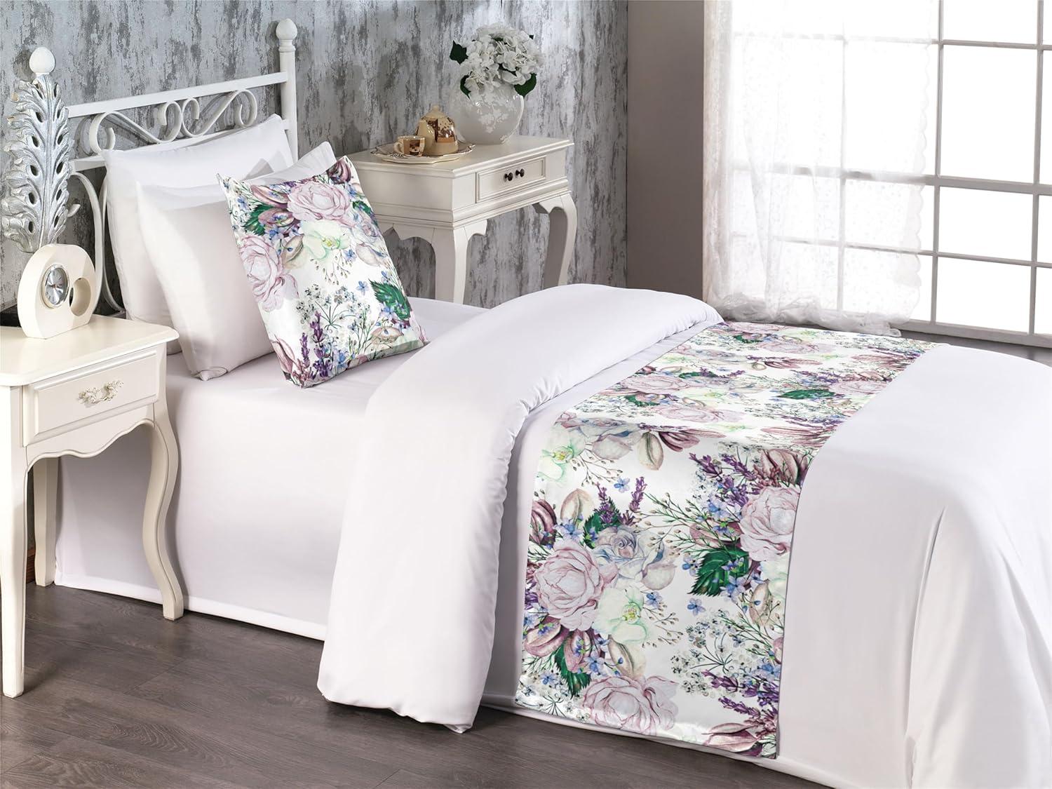 imageAmbesonne Floral Bed Runner Set Valentines Day Romantic Concept Watercolor Hydrangeas Roses Birds Decorative Bedding Scarf and 2 Pillow Shams for Hotels Homes Queen Soft Pink Pistachio GreenPale Mauve White and Green