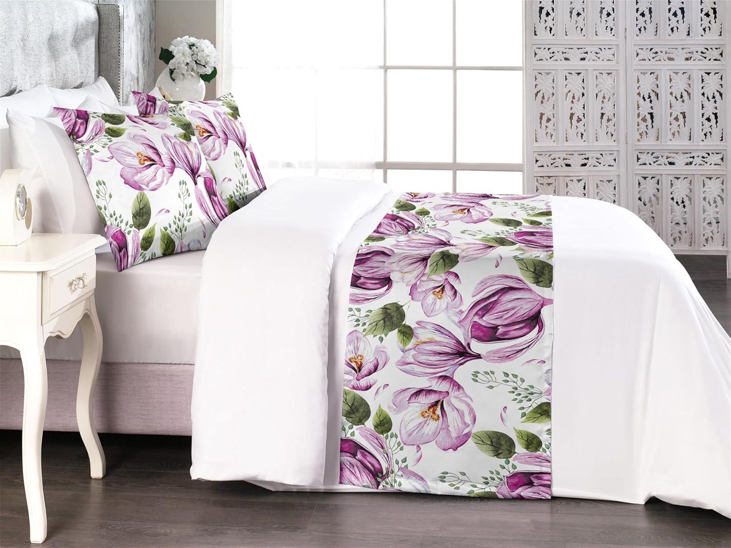 imageAmbesonne Floral Bed Runner Set Valentines Day Romantic Concept Watercolor Hydrangeas Roses Birds Decorative Bedding Scarf and 2 Pillow Shams for Hotels Homes Queen Soft Pink Pistachio GreenPale Fuchsia Reseda Green