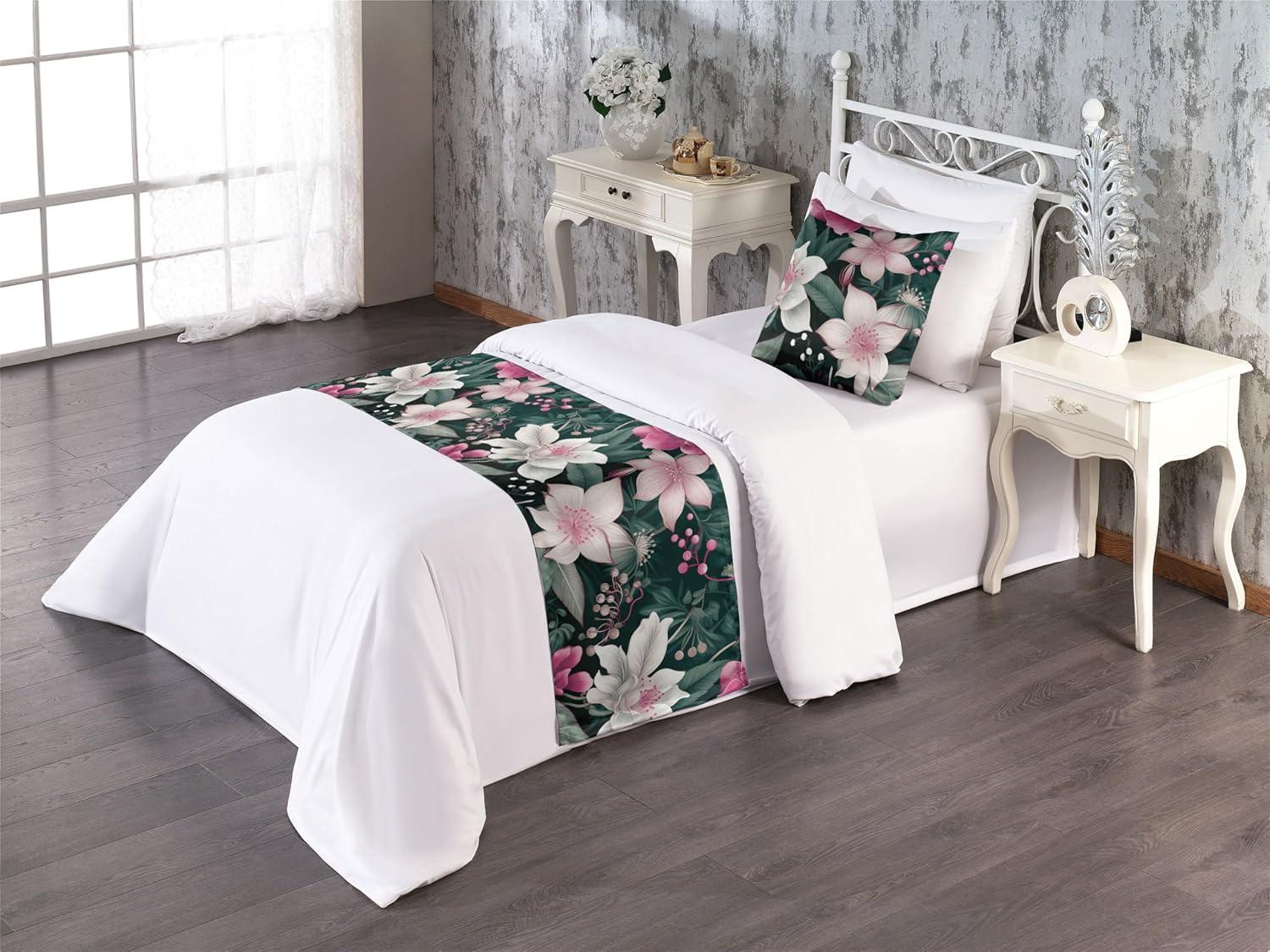 imageAmbesonne Floral Bed Runner Set Valentines Day Romantic Concept Watercolor Hydrangeas Roses Birds Decorative Bedding Scarf and 2 Pillow Shams for Hotels Homes Queen Soft Pink Pistachio GreenPink Laurel Green White