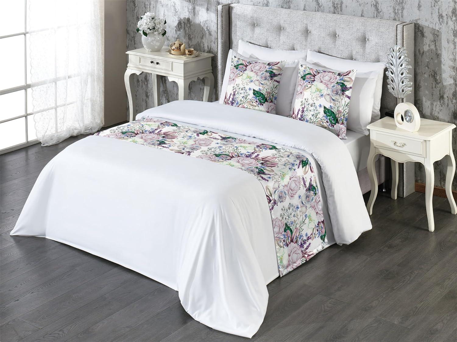 imageAmbesonne Floral Bed Runner Set Valentines Day Romantic Concept Watercolor Hydrangeas Roses Birds Decorative Bedding Scarf and 2 Pillow Shams for Hotels Homes Queen Soft Pink Pistachio GreenPale Mauve White and Green