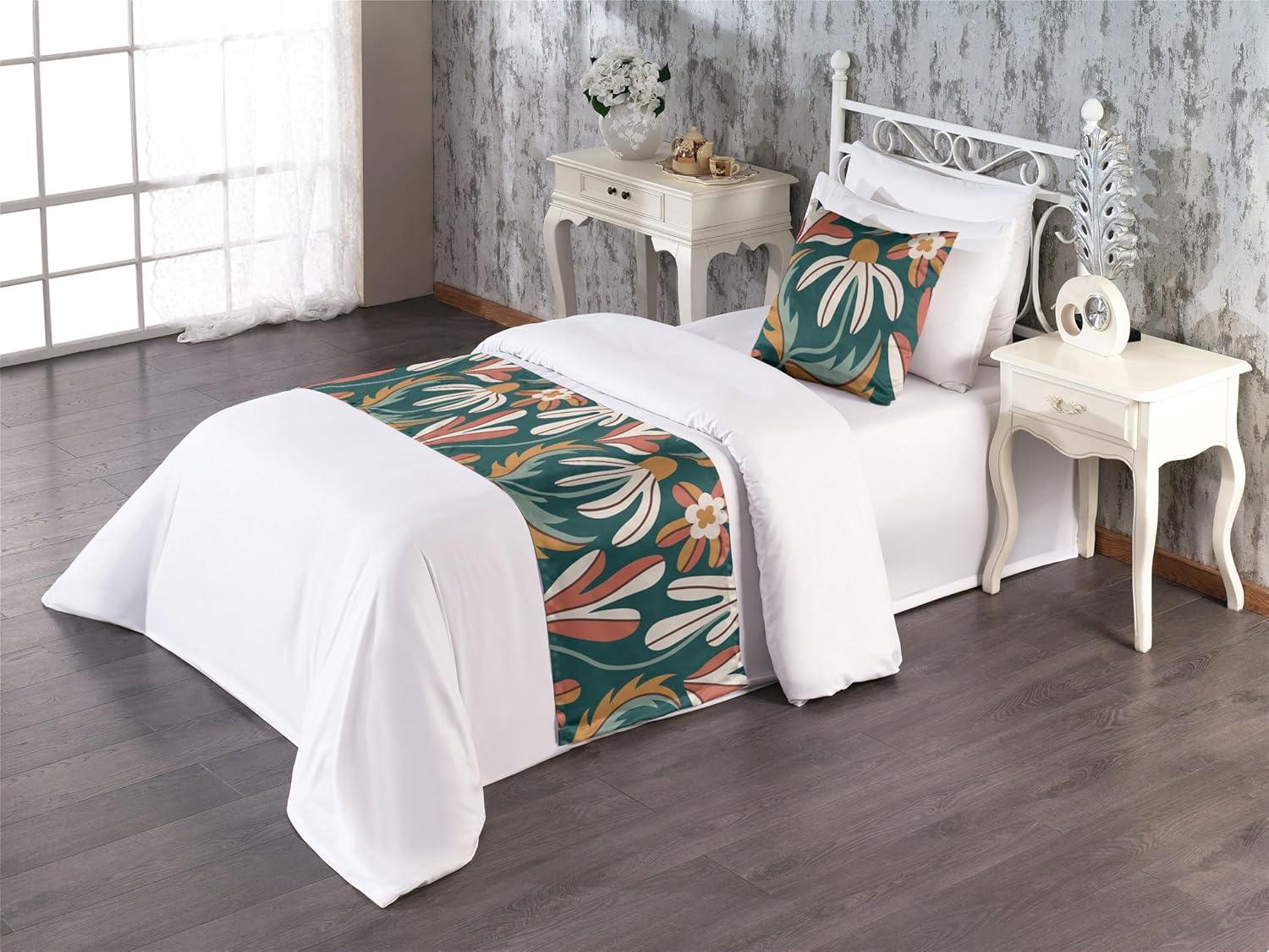 imageAmbesonne Floral Bed Runner Set Valentines Day Romantic Concept Watercolor Hydrangeas Roses Birds Decorative Bedding Scarf and 2 Pillow Shams for Hotels Homes Queen Soft Pink Pistachio GreenPale Rust Grey Teal and Amber