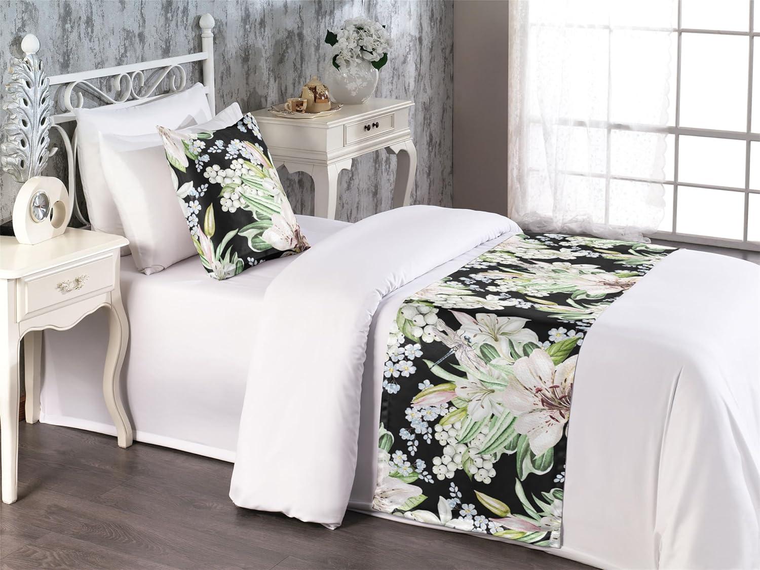 imageAmbesonne Floral Bed Runner Set Valentines Day Romantic Concept Watercolor Hydrangeas Roses Birds Decorative Bedding Scarf and 2 Pillow Shams for Hotels Homes Queen Soft Pink Pistachio GreenLaurel Green Black White