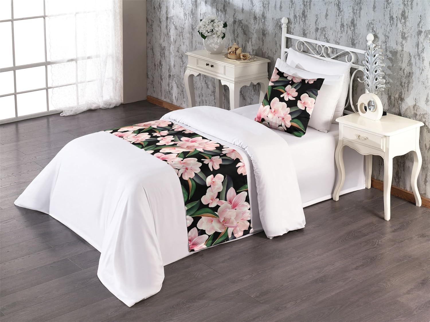imageAmbesonne Floral Bed Runner Set Valentines Day Romantic Concept Watercolor Hydrangeas Roses Birds Decorative Bedding Scarf and 2 Pillow Shams for Hotels Homes Queen Soft Pink Pistachio GreenJade Green and Pastel Pink
