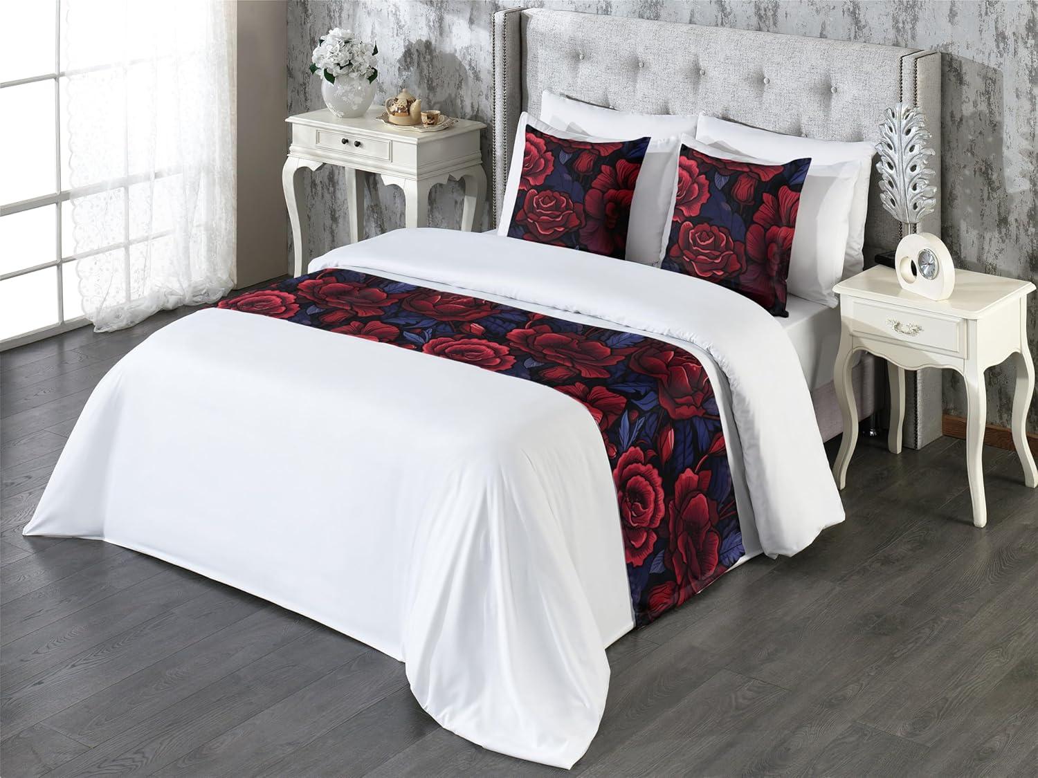 imageAmbesonne Floral Bed Runner Set Valentines Day Romantic Concept Watercolor Hydrangeas Roses Birds Decorative Bedding Scarf and 2 Pillow Shams for Hotels Homes Queen Soft Pink Pistachio GreenDark Coral and Violet Blue