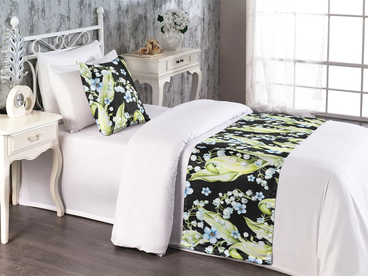 imageAmbesonne Floral Bed Runner Set Valentines Day Romantic Concept Watercolor Hydrangeas Roses Birds Decorative Bedding Scarf and 2 Pillow Shams for Hotels Homes Queen Soft Pink Pistachio GreenPastel Green and Pale Blue