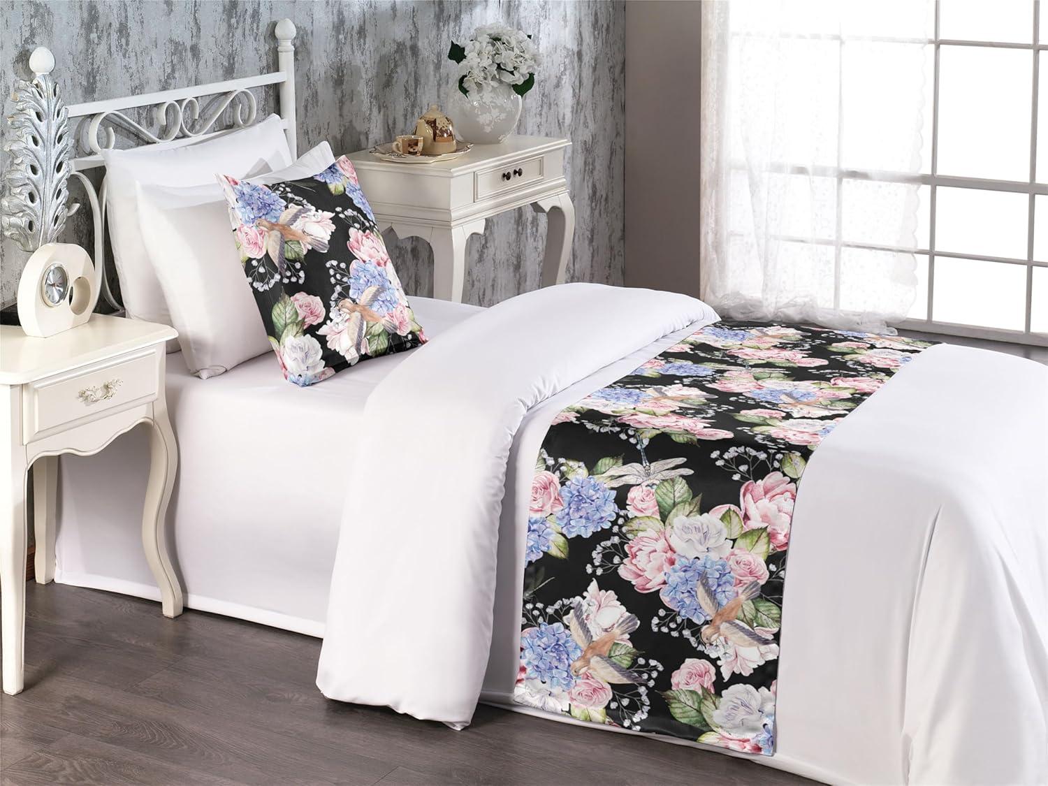 imageAmbesonne Floral Bed Runner Set Valentines Day Romantic Concept Watercolor Hydrangeas Roses Birds Decorative Bedding Scarf and 2 Pillow Shams for Hotels Homes Queen Soft Pink Pistachio GreenSoft Pink Pistachio Green
