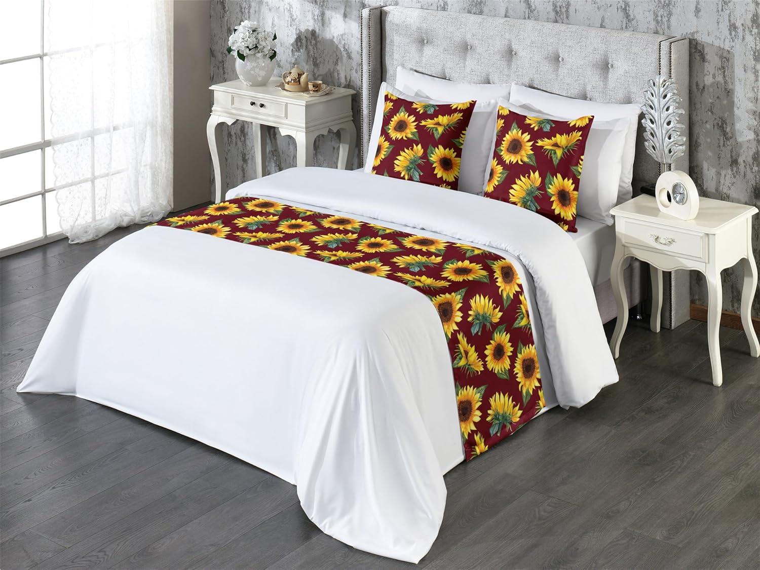 imageAmbesonne Floral Bed Runner Set Valentines Day Romantic Concept Watercolor Hydrangeas Roses Birds Decorative Bedding Scarf and 2 Pillow Shams for Hotels Homes Queen Soft Pink Pistachio GreenEarth Yellow Maroon