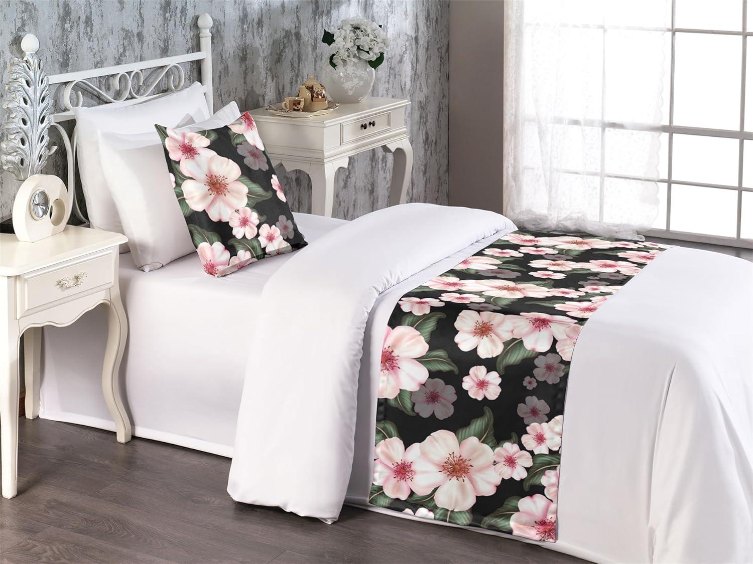 imageAmbesonne Floral Bed Runner Set Valentines Day Romantic Concept Watercolor Hydrangeas Roses Birds Decorative Bedding Scarf and 2 Pillow Shams for Hotels Homes Queen Soft Pink Pistachio GreenBlush Reseda Green