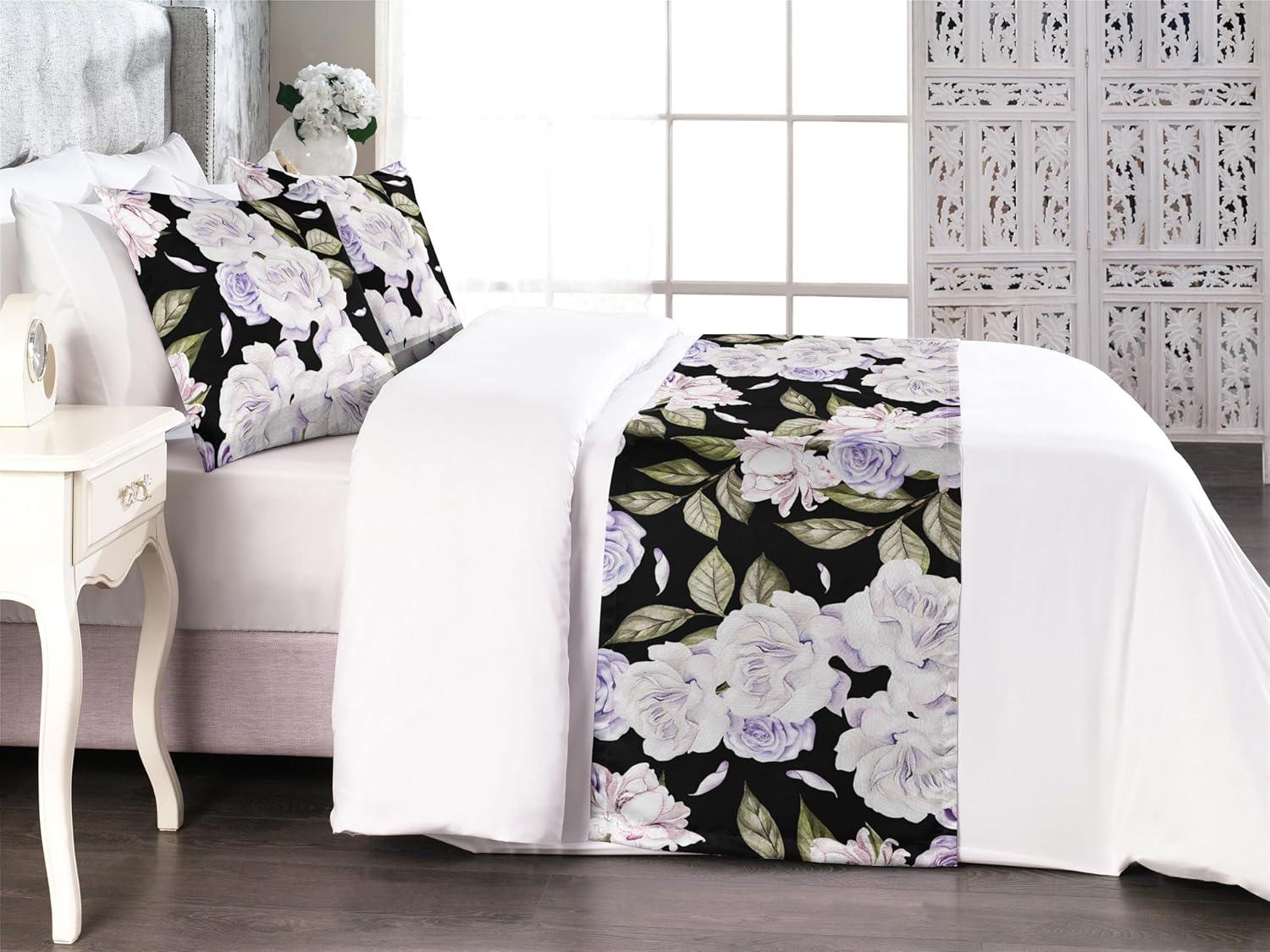 imageAmbesonne Floral Bed Runner Set Valentines Day Romantic Concept Watercolor Hydrangeas Roses Birds Decorative Bedding Scarf and 2 Pillow Shams for Hotels Homes Queen Soft Pink Pistachio GreenLavender Blue Green