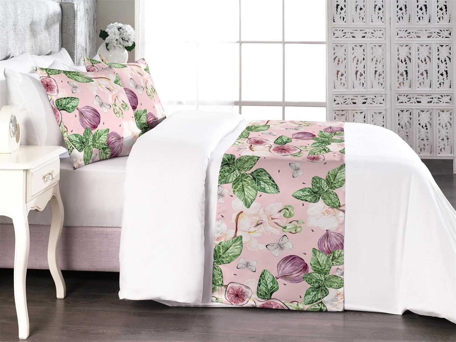 imageAmbesonne Floral Bed Runner Set Valentines Day Romantic Concept Watercolor Hydrangeas Roses Birds Decorative Bedding Scarf and 2 Pillow Shams for Hotels Homes Queen Soft Pink Pistachio GreenFern Green Lilac and Blush