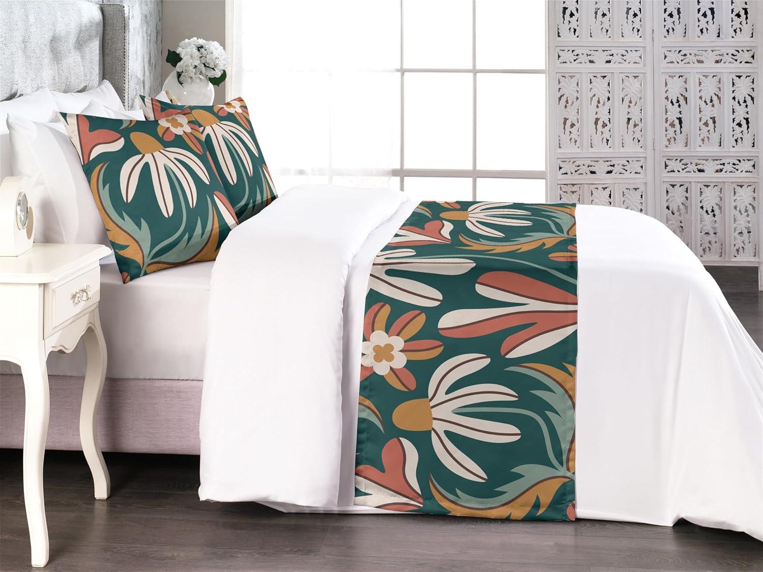 imageAmbesonne Floral Bed Runner Set Valentines Day Romantic Concept Watercolor Hydrangeas Roses Birds Decorative Bedding Scarf and 2 Pillow Shams for Hotels Homes Queen Soft Pink Pistachio GreenPale Rust Grey Teal and Amber