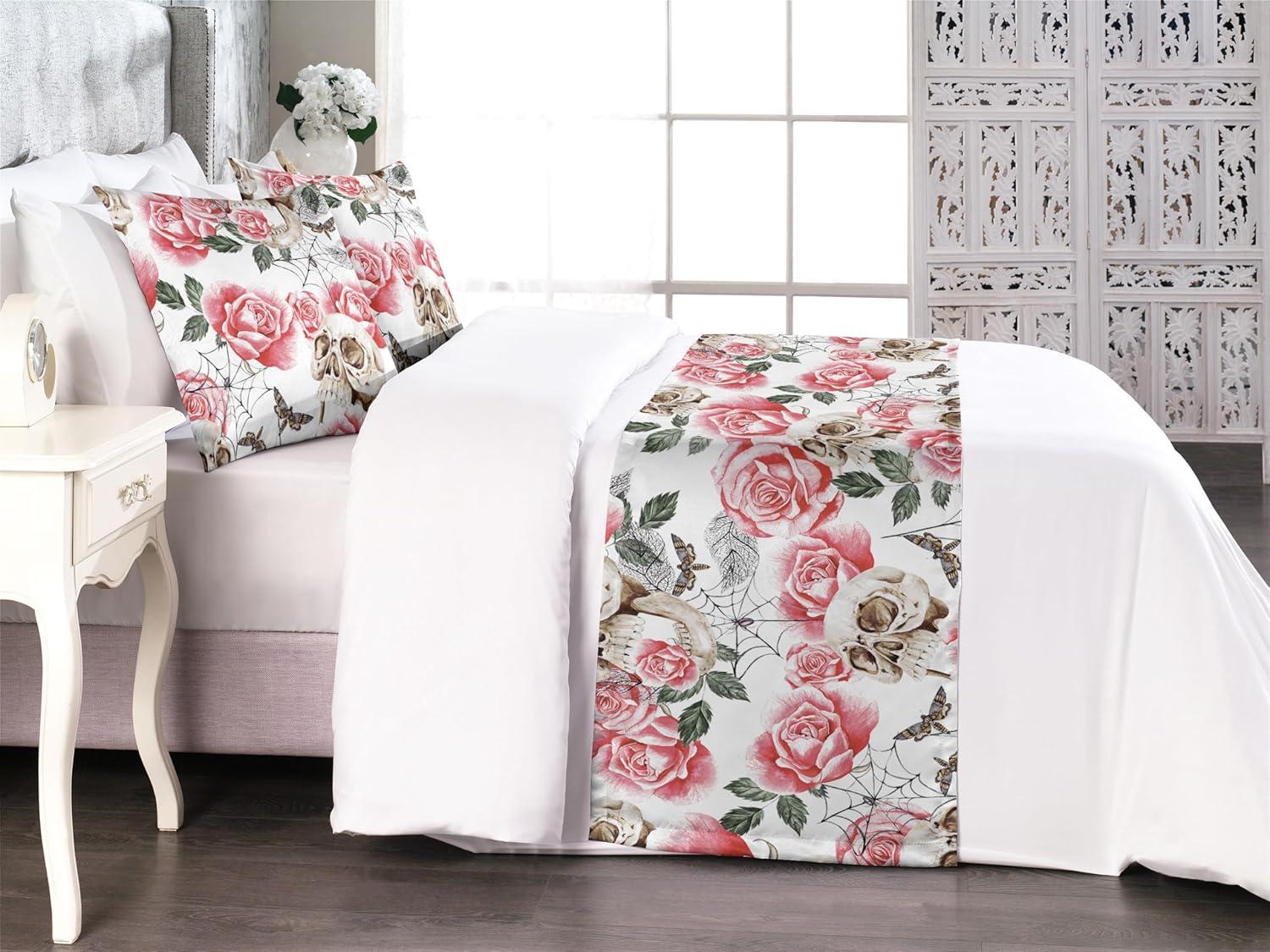 imageAmbesonne Floral Bed Runner Set Valentines Day Romantic Concept Watercolor Hydrangeas Roses Birds Decorative Bedding Scarf and 2 Pillow Shams for Hotels Homes Queen Soft Pink Pistachio GreenPastel Pink and Laurel Green