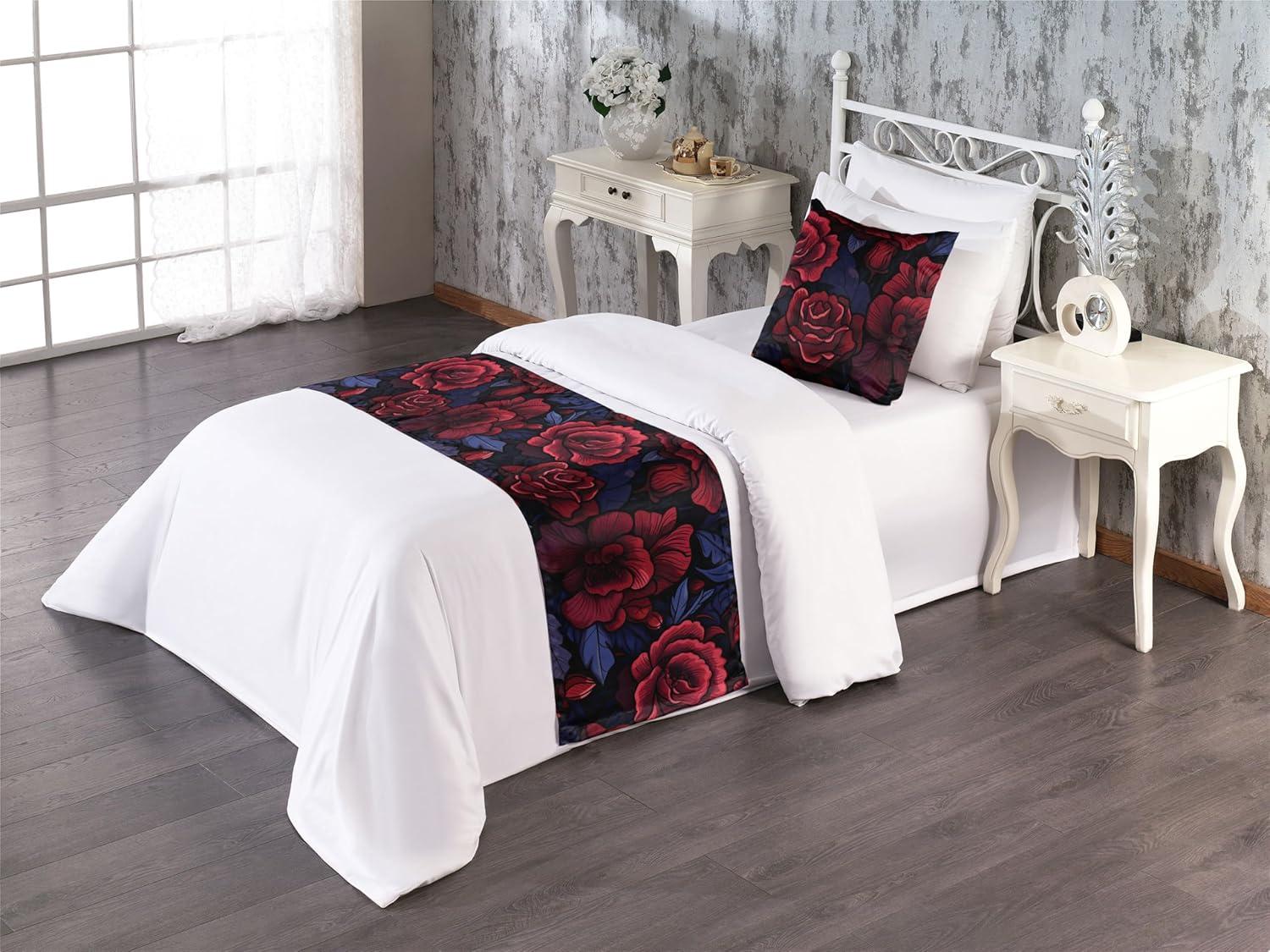 imageAmbesonne Floral Bed Runner Set Valentines Day Romantic Concept Watercolor Hydrangeas Roses Birds Decorative Bedding Scarf and 2 Pillow Shams for Hotels Homes Queen Soft Pink Pistachio GreenDark Coral and Violet Blue