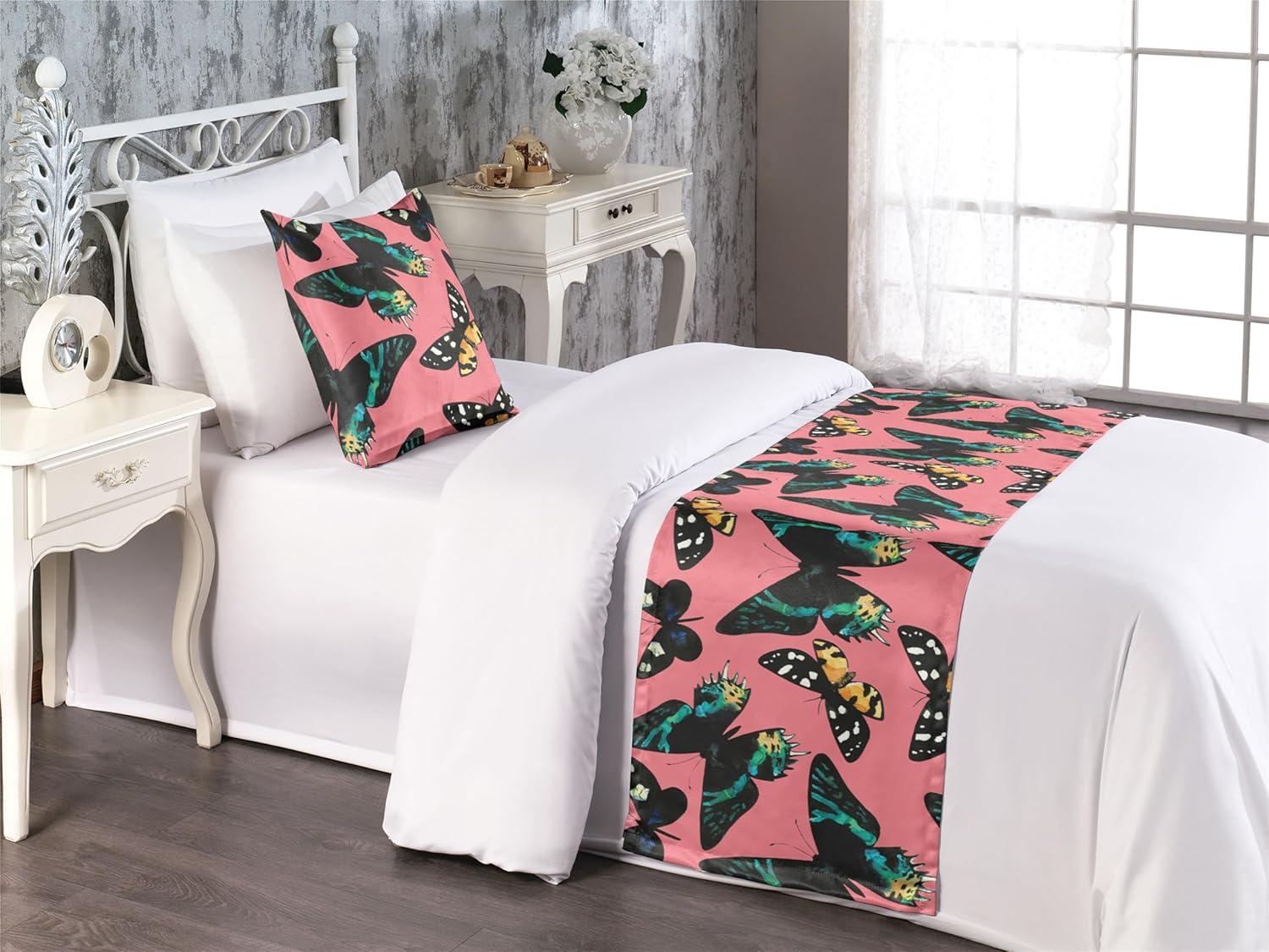 imageAmbesonne Floral Bed Runner Set Valentines Day Romantic Concept Watercolor Hydrangeas Roses Birds Decorative Bedding Scarf and 2 Pillow Shams for Hotels Homes Queen Soft Pink Pistachio GreenPastel Pink Forest Green