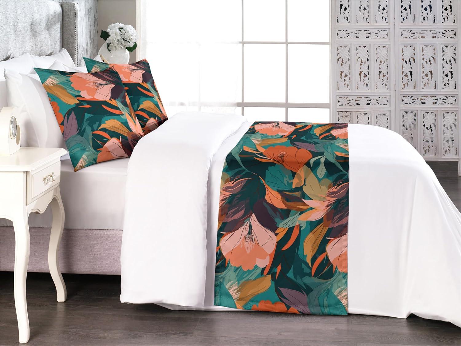 imageAmbesonne Floral Bed Runner Set Valentines Day Romantic Concept Watercolor Hydrangeas Roses Birds Decorative Bedding Scarf and 2 Pillow Shams for Hotels Homes Queen Soft Pink Pistachio GreenBurnt Orange Tan Teal