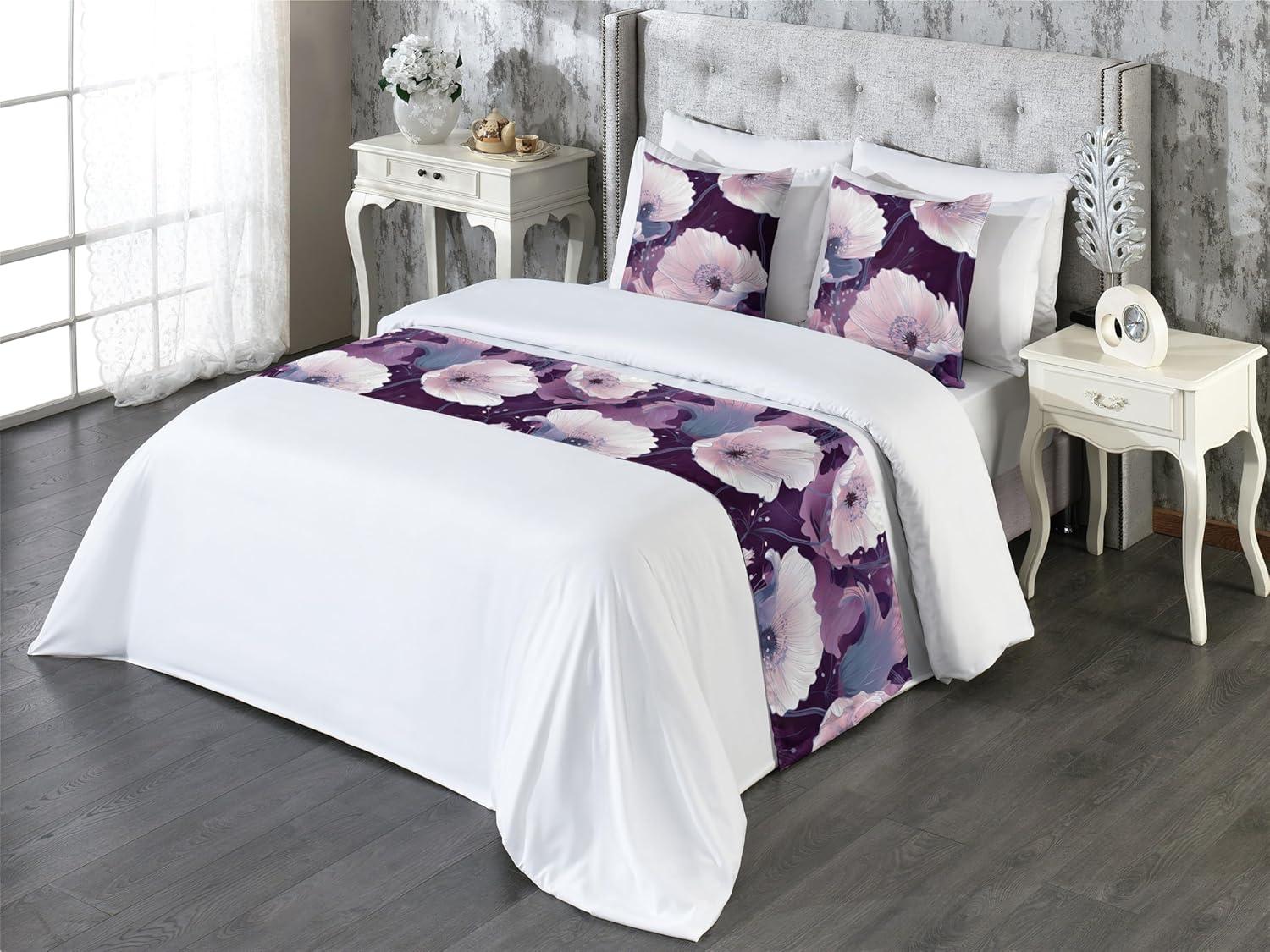 imageAmbesonne Floral Bed Runner Set Valentines Day Romantic Concept Watercolor Hydrangeas Roses Birds Decorative Bedding Scarf and 2 Pillow Shams for Hotels Homes Queen Soft Pink Pistachio GreenLilac Pale Fuchsia Plum