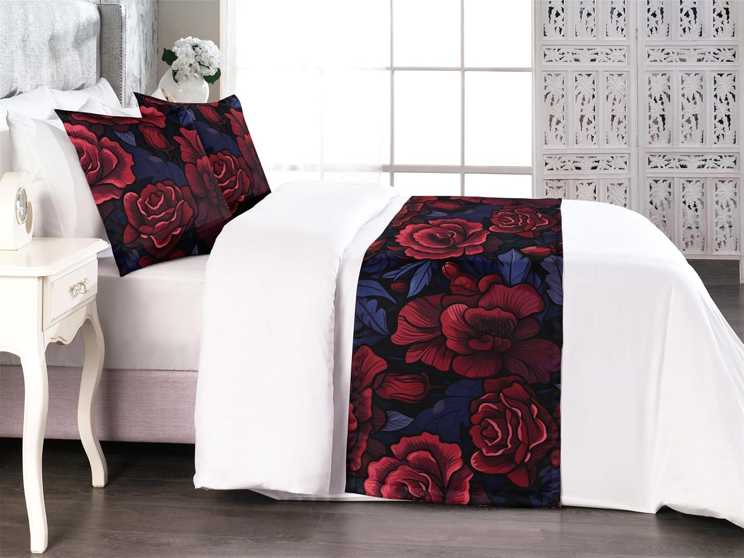 imageAmbesonne Floral Bed Runner Set Valentines Day Romantic Concept Watercolor Hydrangeas Roses Birds Decorative Bedding Scarf and 2 Pillow Shams for Hotels Homes Queen Soft Pink Pistachio GreenDark Coral and Violet Blue